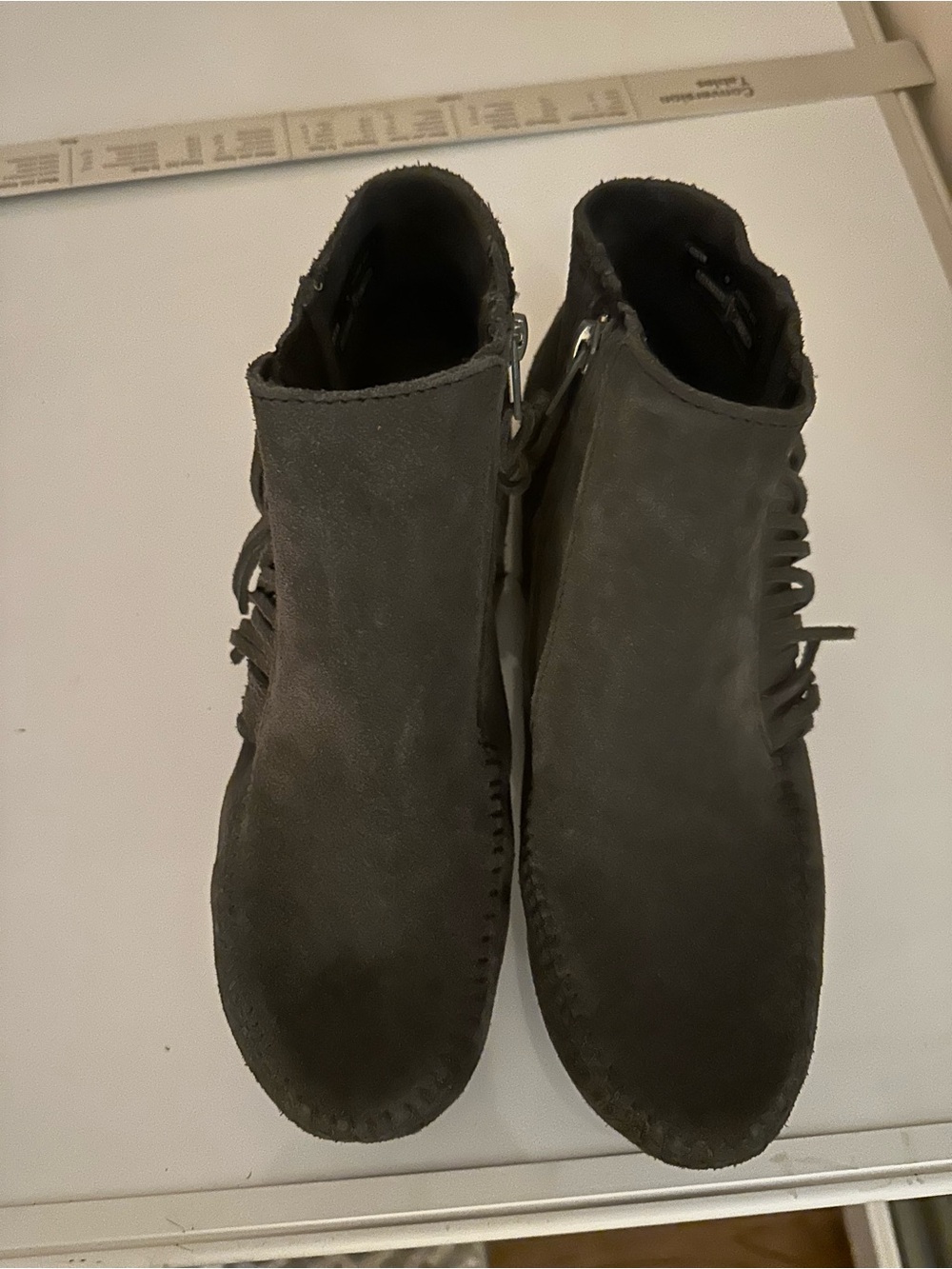 Minnetonka Gray Suede Slip-On Moccasins